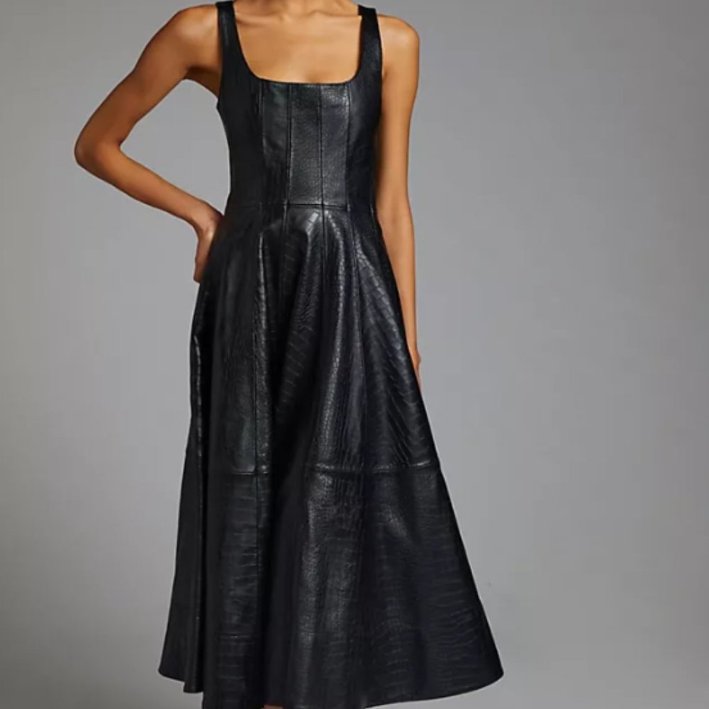 Anthropologie Faux Leather Midi Dress - Size Small